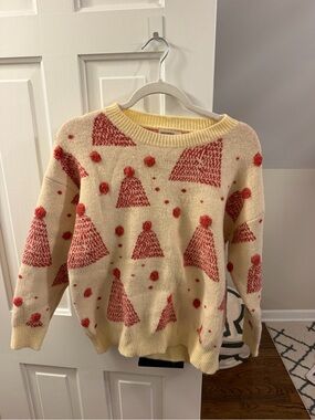 Cream & Red Pom-Pom Patterned Women's Sweater